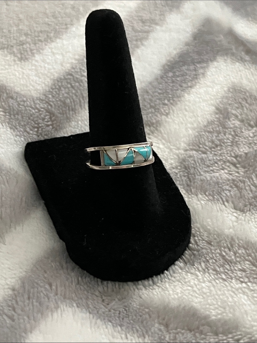 Sterling Silver Zuni Turquoise Inlay Band Ring
